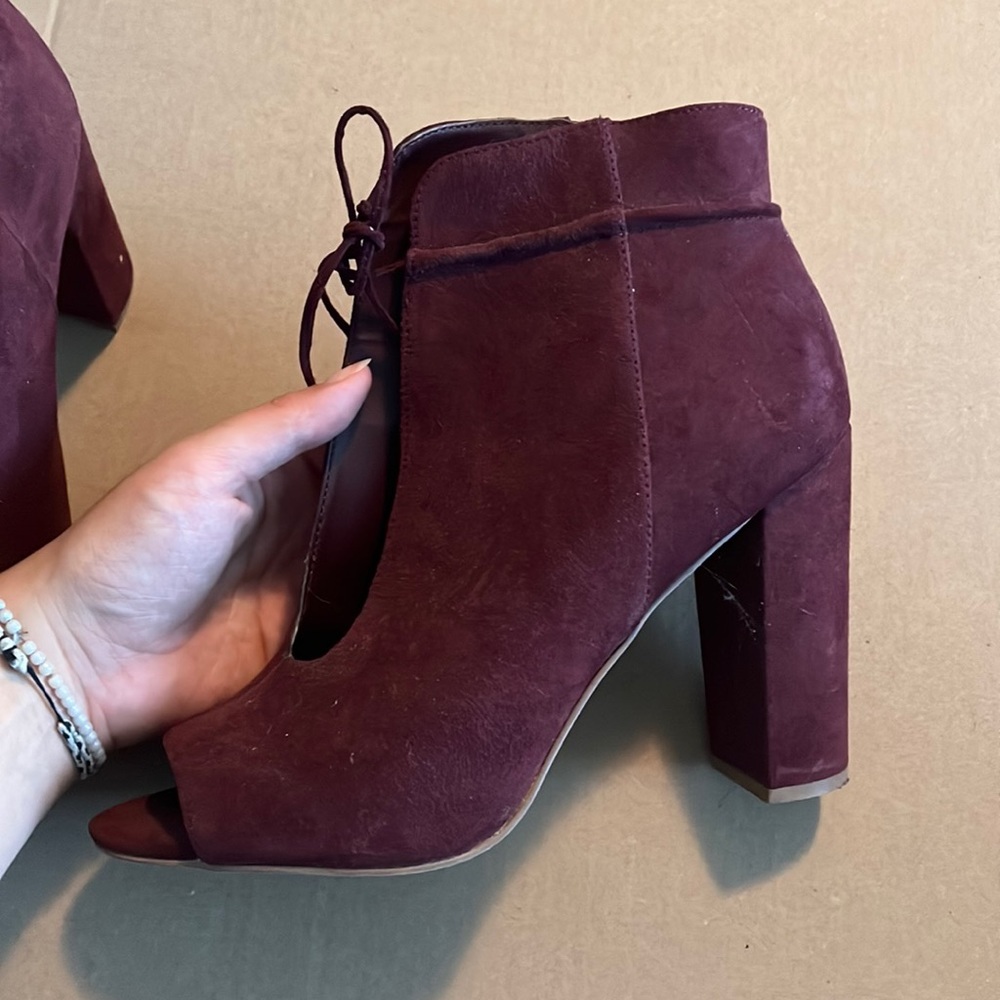 Burgundy Block Heel Booties